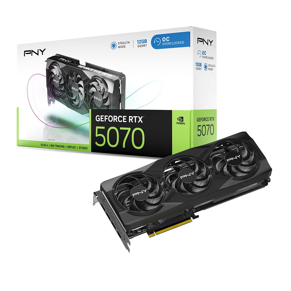 PNY NVIDIA GeForce RTX™ 5070 Slim Dual-Fan, Dual-Slot OC Graphics Card (12GB GDDR7, SFF-Ready, 192-bit, Boost Speed: 2587 MHz, PCIe® 5.0, HDMI®/DP 2.1, NVIDIA Blackwell Architecture, DLSS 4.5)