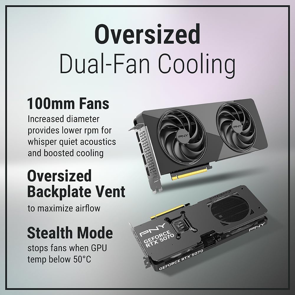 PNY NVIDIA GeForce RTX™ 5070 Slim Dual-Fan, Dual-Slot OC Graphics Card (12GB GDDR7, SFF-Ready, 192-bit, Boost Speed: 2587 MHz, PCIe® 5.0, HDMI®/DP 2.1, NVIDIA Blackwell Architecture, DLSS 4.5)