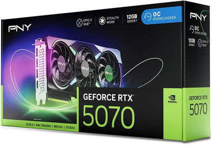 PNY NVIDIA GeForce RTX™ 5070 Epic-X™ ARGB OC Triple Fan, Graphics Card (12GB GDDR7, 192-bit, Boost Speed: 2685 MHz, SFF-Ready, PCIe® 5.0, HDMI®/DP 2.1, 2.4-Slot, Blackwell Architecture, DLSS 4)