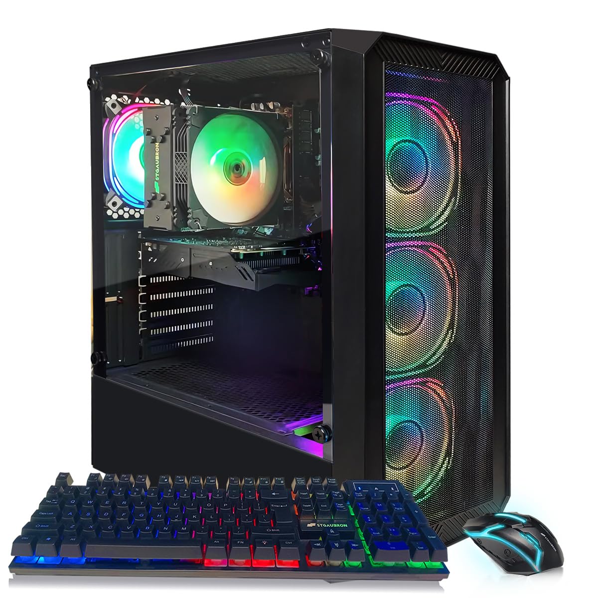 STGAubron Prebuilt Gaming PC Desktop, Radeon RX 550 4G, Intel Core i5 up to 3.6GHz, 16G RAM, 512G SSD, WiFi 6, BT 5.0, RGB Fan x2, Windows 11 Home