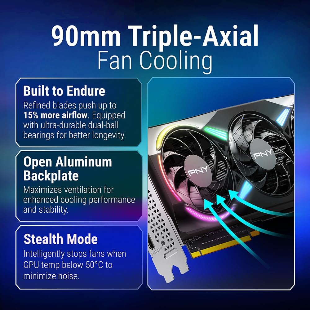 PNY NVIDIA GeForce RTX™ 5070 Epic-X™ ARGB OC Triple Fan, Graphics Card (12GB GDDR7, 192-bit, Boost Speed: 2685 MHz, SFF-Ready, PCIe® 5.0, HDMI®/DP 2.1, 2.4-Slot, Blackwell Architecture, DLSS 4)