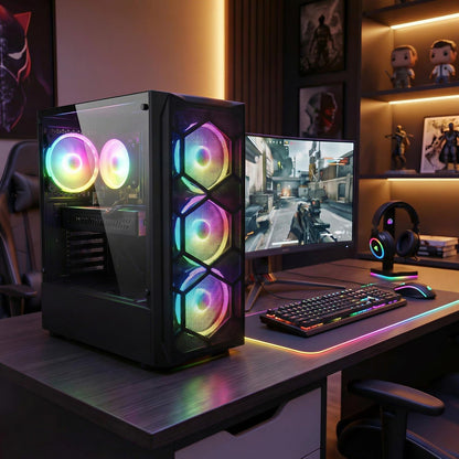 STGAubron Gaming PC Desktop Computer, Intel Core i7 up to 3.9GHz, Radeon RX 580 8G, 16G RAM, 512G SSD, WiFi 6, BT 5.0, RGB Fan x4, Windows 11 Home