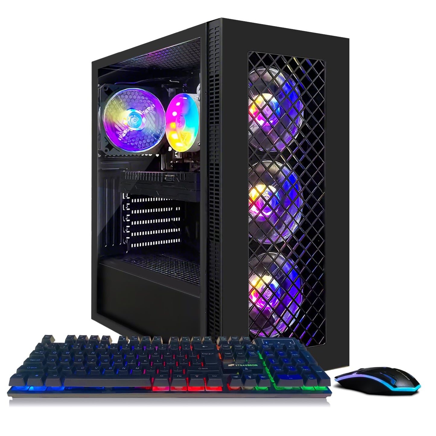 STGAubron Gaming PC Desktop Computer, Intel Core i7 up to 3.9GHz, Radeon RX 580 8G, 16G RAM, 512G SSD, WiFi 6, BT 5.0, RGB Fan x4, Windows 11 Home