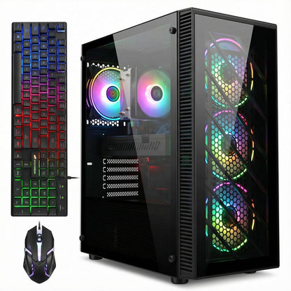 STGAubron Gaming PC Desktop Computer, Intel Core i7 up to 3.9GHz, Radeon RX 580 8G, 16G RAM, 512G SSD, WiFi 6, BT 5.0, RGB Fan x4, Windows 11 Home