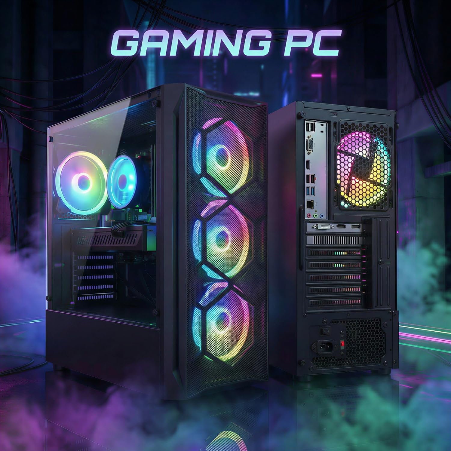 STGAubron Gaming PC Desktop Computer, Intel Core i7 up to 3.9GHz, Radeon RX 580 8G, 16G RAM, 512G SSD, WiFi 6, BT 5.0, RGB Fan x4, Windows 11 Home
