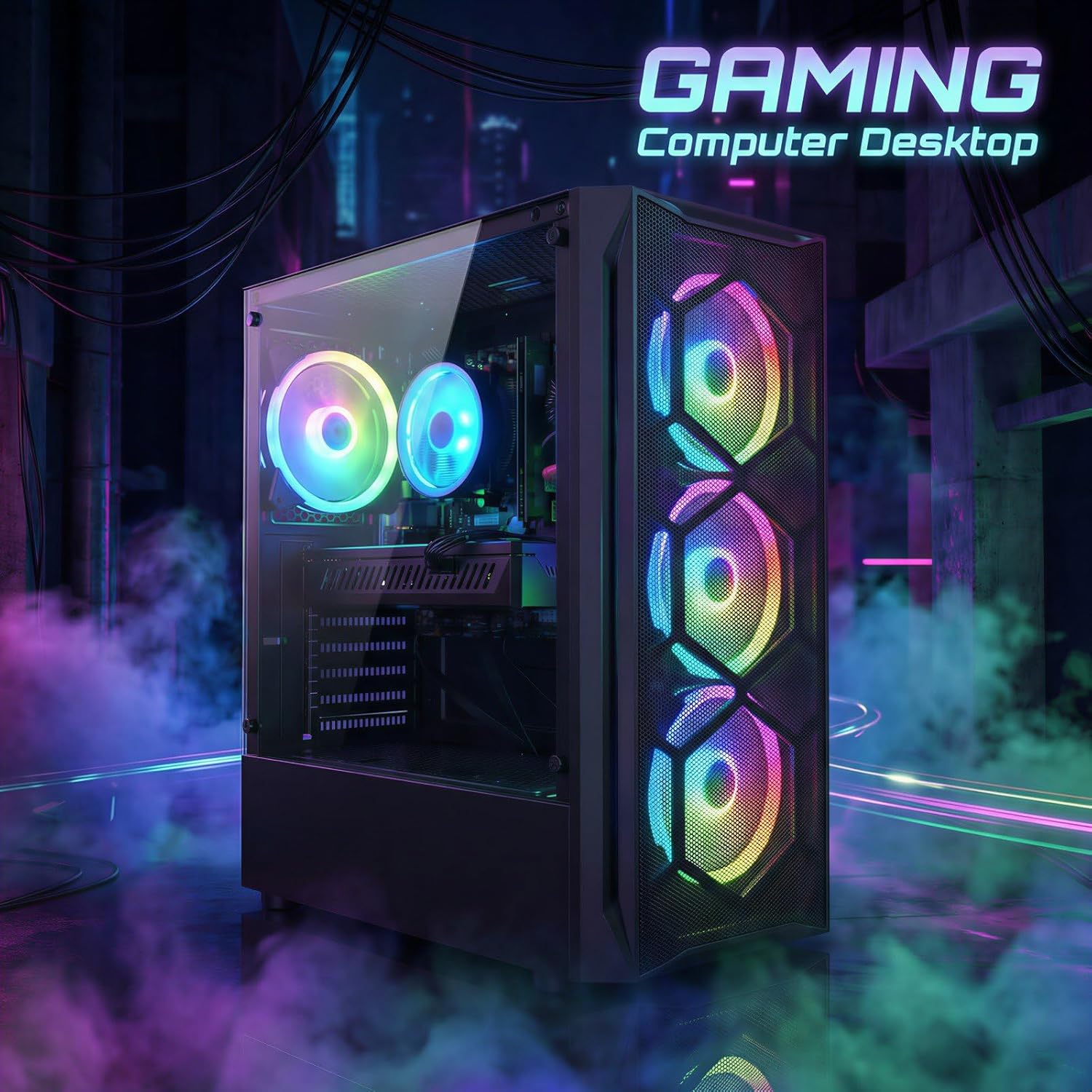 STGAubron Gaming PC Desktop Computer, Intel Core i7 up to 3.9GHz, Radeon RX 580 8G, 16G RAM, 512G SSD, WiFi 6, BT 5.0, RGB Fan x4, Windows 11 Home