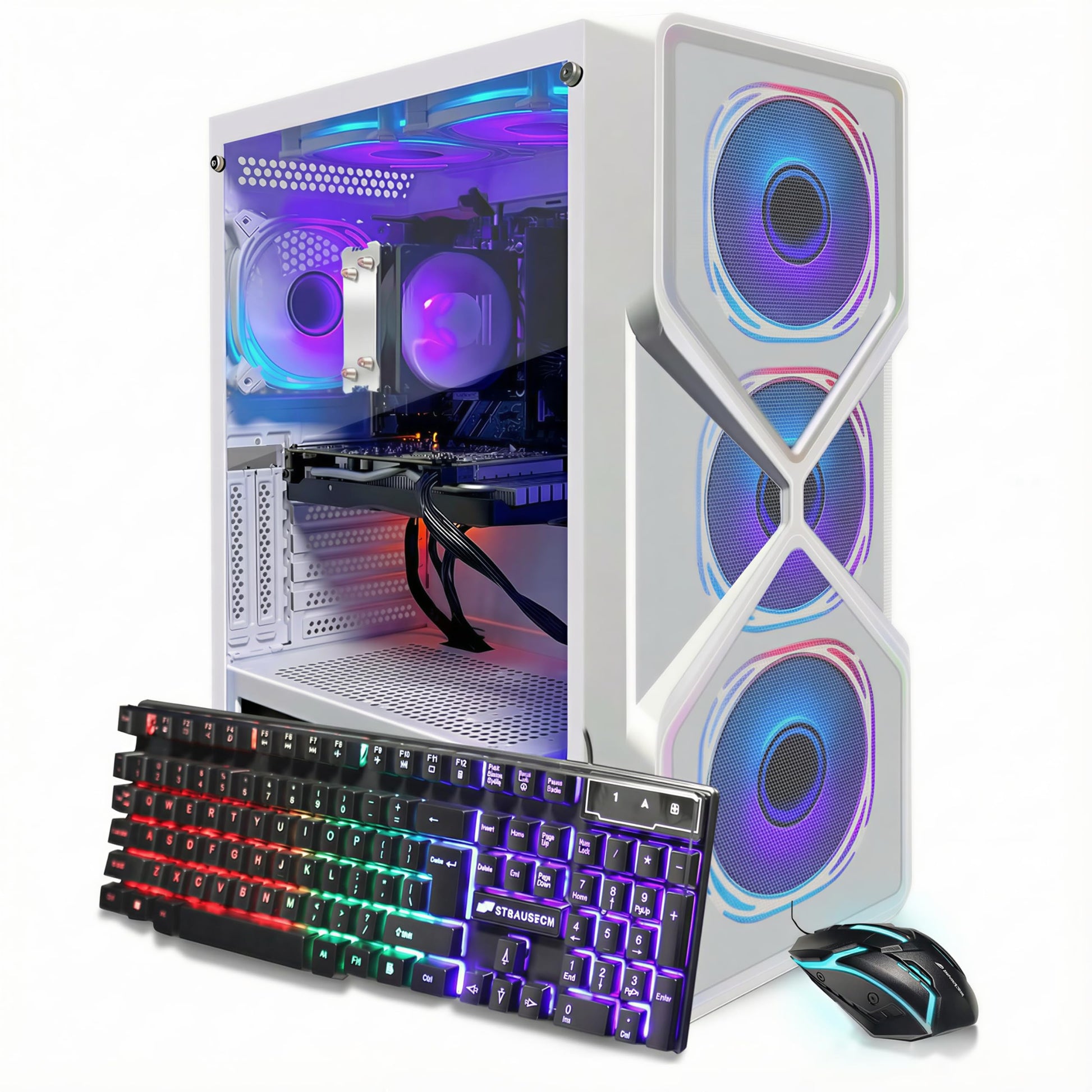 STGAubron Prebuilt Gaming PC Desktop, Radeon RX 550 4G, Intel Core i5 up to 3.6GHz, 16G RAM, 512G SSD, WiFi 6, BT 5.0, RGB Fan x2, Windows 11 Home