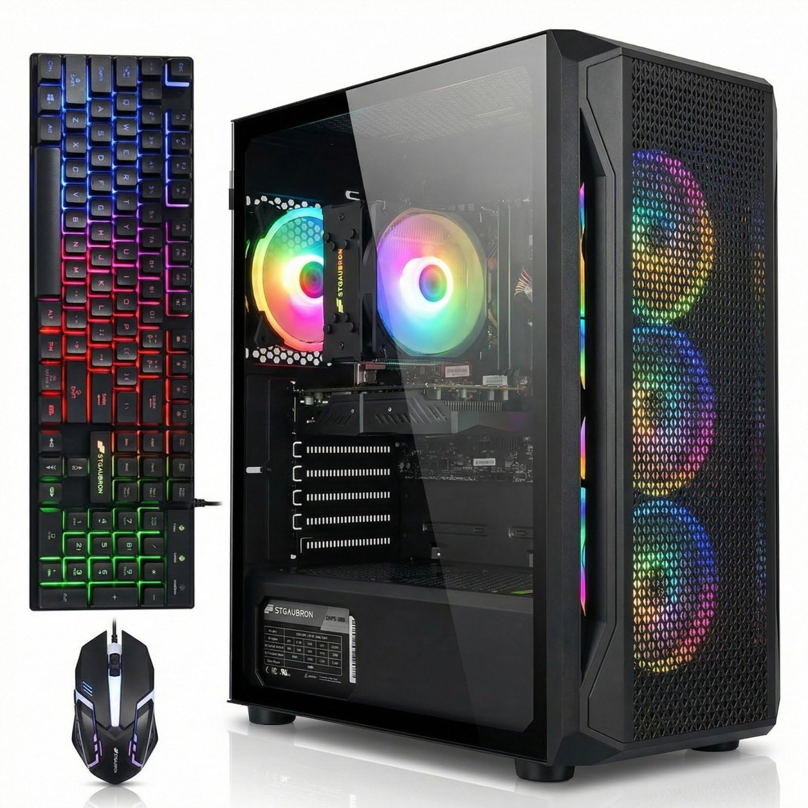 STGAubron Gaming PC Desktop Computer, Intel Core i7 up to 3.9GHz, Radeon RX 580 8G, 16G RAM, 512G SSD, WiFi 6, BT 5.0, RGB Fan x4, Windows 11 Home
