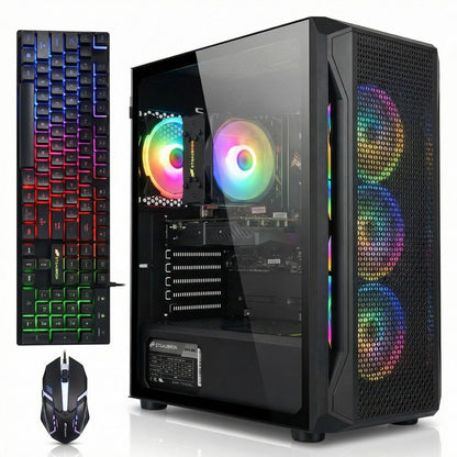 STGAubron Gaming PC Desktop Computer, Intel Core i7 up to 3.9GHz, Radeon RX 580 8G, 16G RAM, 512G SSD, WiFi 6, BT 5.0, RGB Fan x4, Windows 11 Home