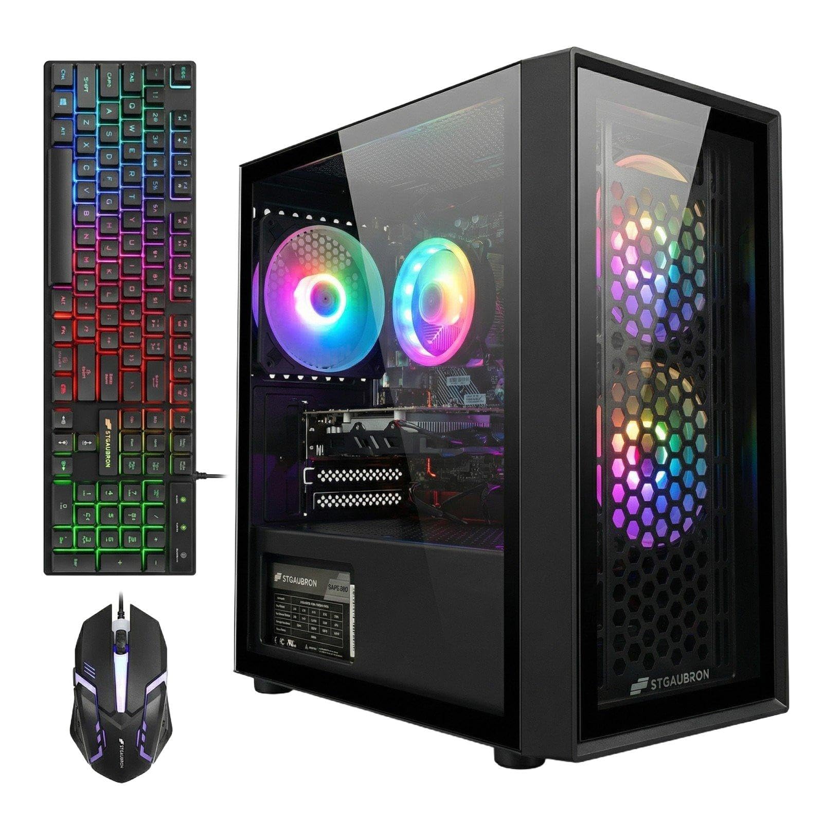 STGAubron Gaming PC Desktop Computer, Intel Core i7 up to 3.9GHz, Radeon RX 580 8G, 16G RAM, 512G SSD, WiFi 6, BT 5.0, RGB Fan x4, Windows 11 Home