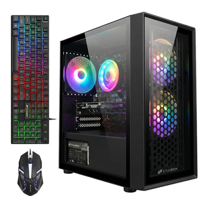STGAubron Gaming PC Desktop Computer, Intel Core i7 up to 3.9GHz, Radeon RX 580 8G, 16G RAM, 512G SSD, WiFi 6, BT 5.0, RGB Fan x4, Windows 11 Home