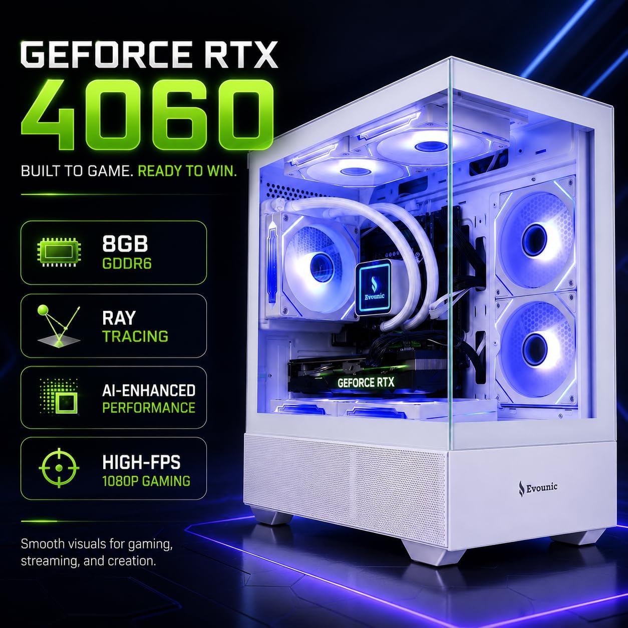 Evounic Prebuilt Gaming Desktop PC - RTX 4060, i7 Xeon 12 - Core, 64GB RAM, Windows 11 Pro - Novaaride