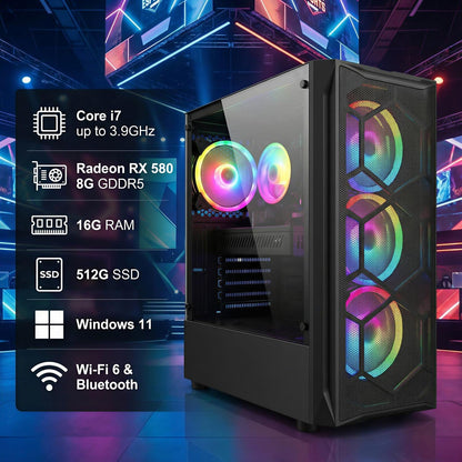 STGAubron Gaming Desktop Intel Core i7 AMD Radeon RX 580 8G 16GB RAM 512GB SSD - Novaaride