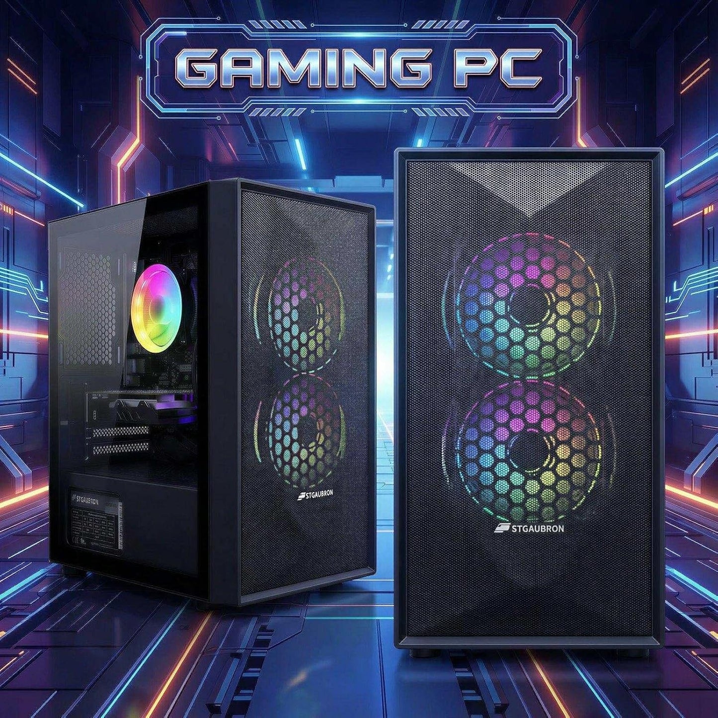 STGAubron Prebuilt Gaming Desktop AMD Ryzen 5 Multi - GPU 16GB RAM 512GB SSD - Novaaride