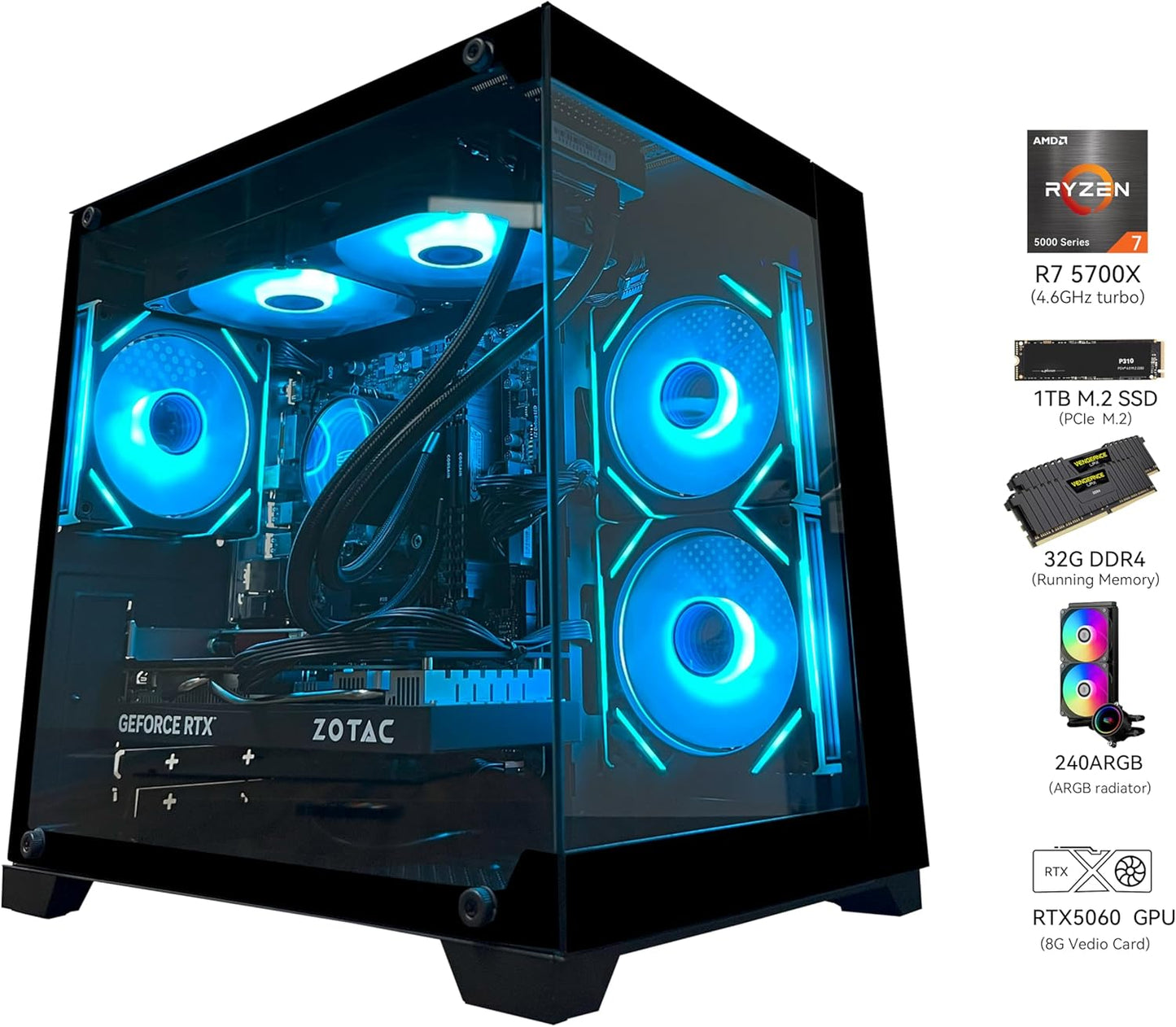 STGAubron Prebuilt Gaming Desktop Intel Core i5 AMD Radeon RX 550 4G 16GB RAM 512GB SSD - Novaaride